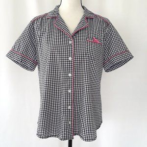 Liz Claiborne Navy Blue White Gingham Check Shirt